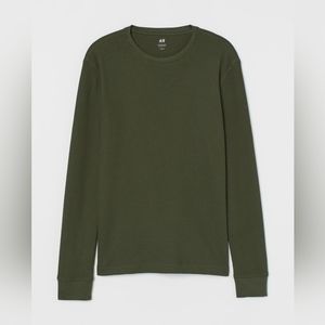 New H&M Green Long Sleeve Waffle-Knit Shirt